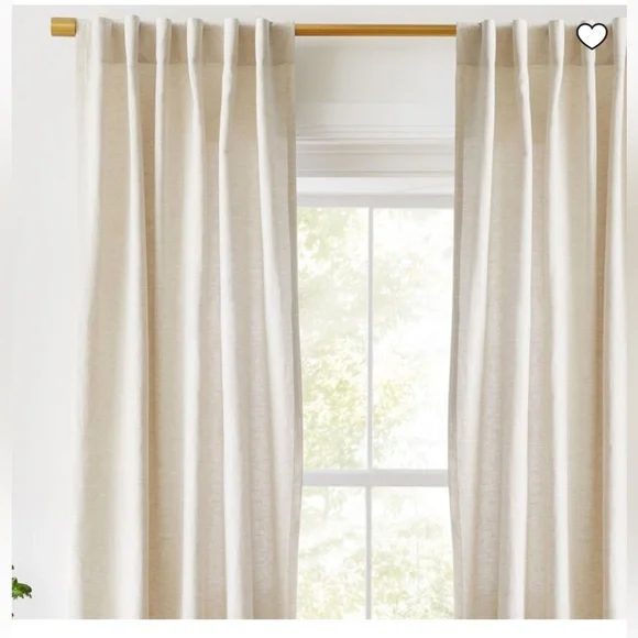 West Elm Custom Size Solid European Flax Linen Curtain w/ Blackout Lining, White
