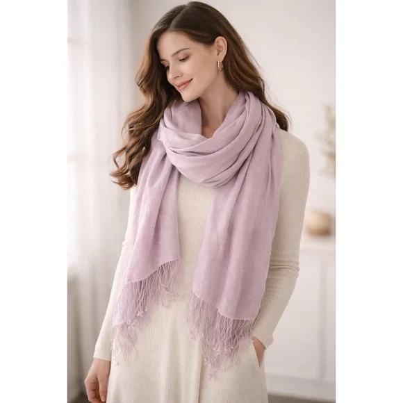 Scarf Shawl Lavender Pashmina Silk‎ Soft Woven Fringe Romantic Minimalist Wrap