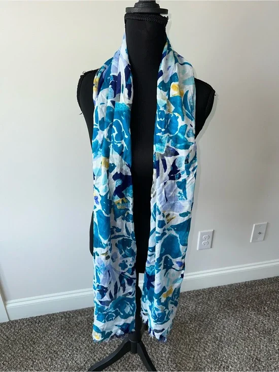 Chico's Blue Floral Lightweight Modal Silk Scarf Resortwear