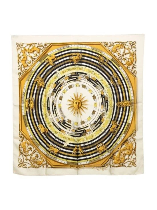 Hermes Carre 90 Dies Et Hore Astrology Scarf Ivory Multi Color Silk