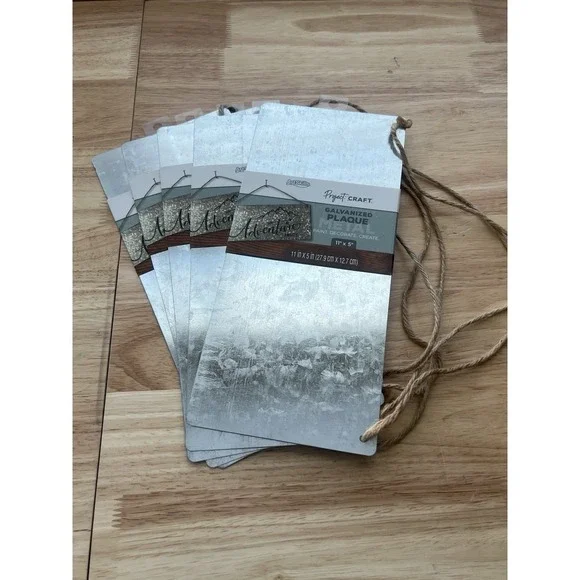Set Of 5‎ Galvanized Metal Plaque With Twine For Crafts, Blank Sign, 11