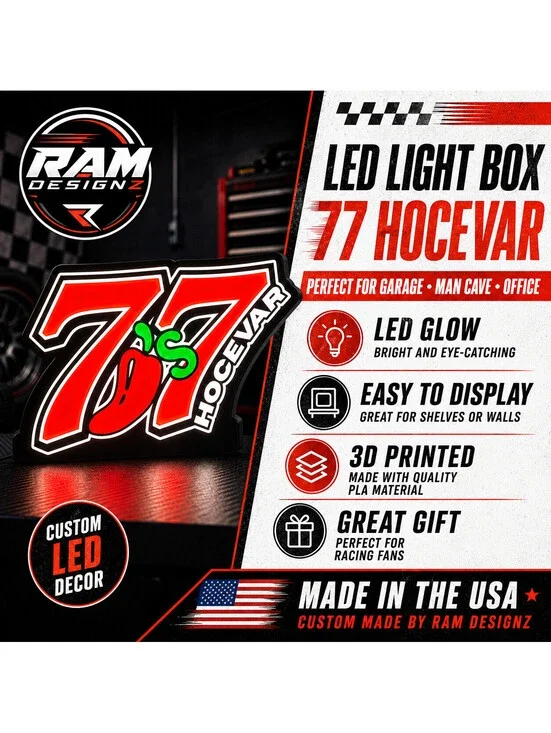 77 Hocevar Inspired LED Light Box Racing Decor 3D Printed Man Cave Sign