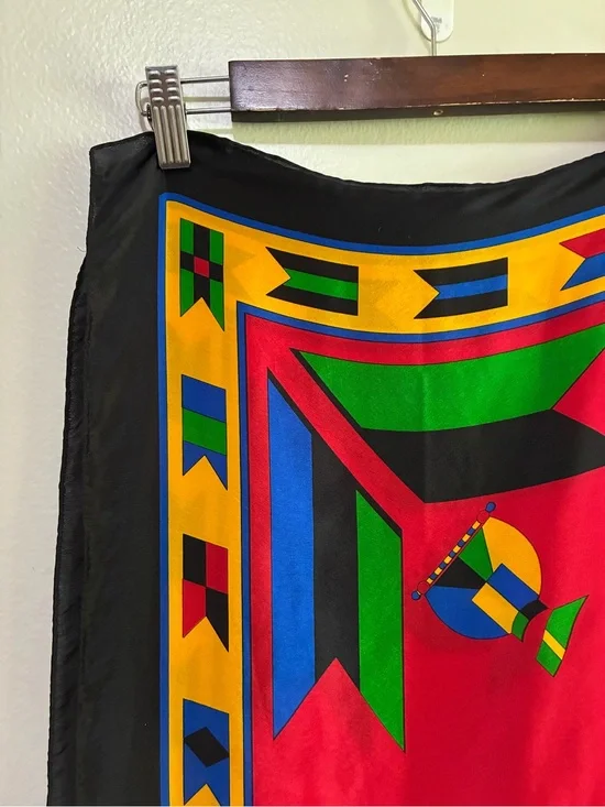Liz Claiborne Vibrant Geometric Silk Scarf - Red, Green, Yellow, Blue, Black