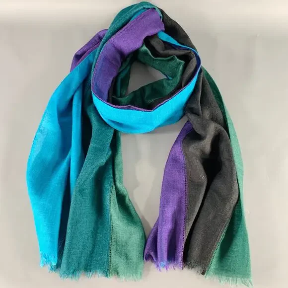 AKRIS Multi Color Stripe Color Block Silk Blend Scarf