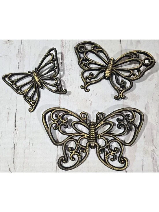 3 Upcycled Homco Butterfly Wall Art Dark Academia Cottagecore Figures Eclectic