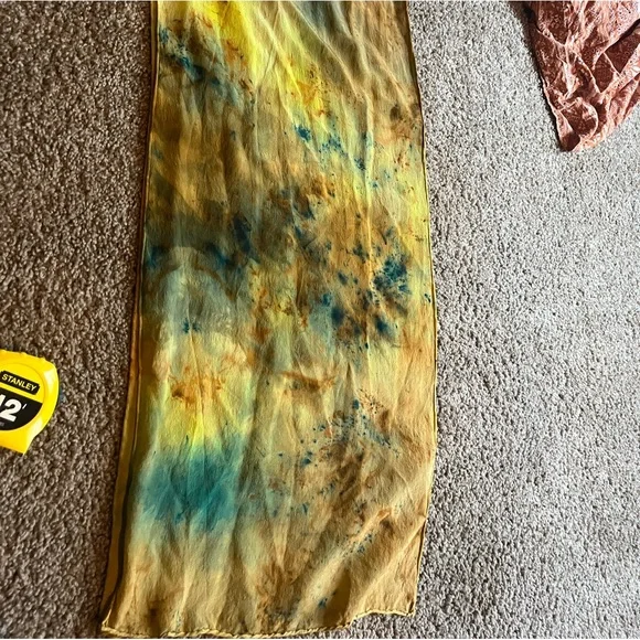 Hand-Dyed Yellow and Teal Silk Scarf stunning.  Playful