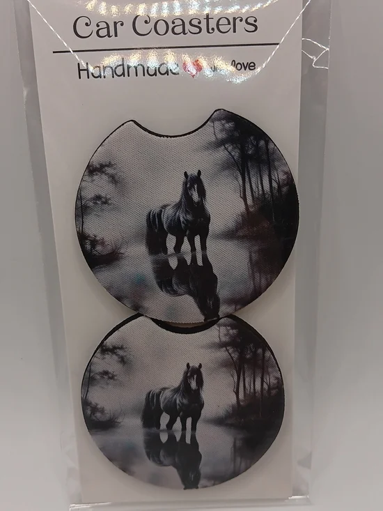 Black Horse Water Reflection Car Coasters