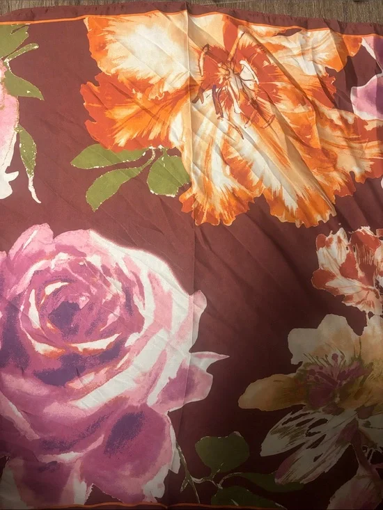 Vince Camuto Burgundy Scarf with Pink & Orange Florals