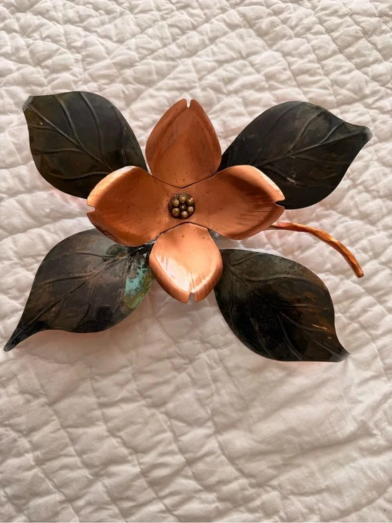 Dogwood-1 Bloom Wall Hanging - Copper Flower with Green Leaves