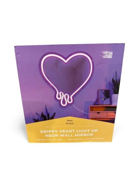 Drippy Heart Light Up Neon Wall Mirror USB-Powered LED Wall Hanging 12.7