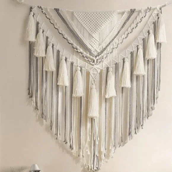 Boho Macrame Woven Handmade Craft Mid Century Modern Hanging Tassel Wall Decor