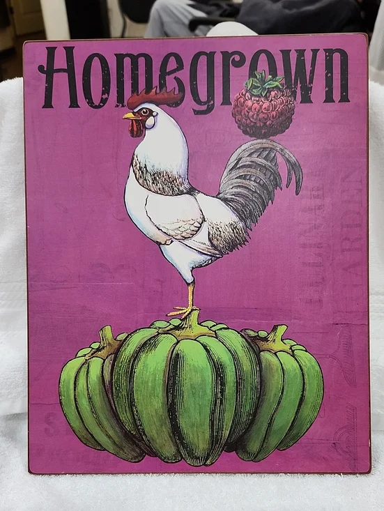 Homegrown Rooster Wall Art - Pink & Green Farmhouse Sign