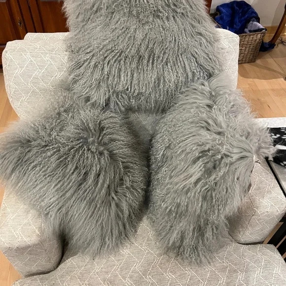 Mongolian Lamb Grey accent pillows (3)