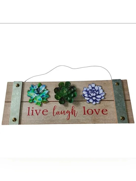 Live Laugh Love Succulent Wooden Wall Plaque Sign