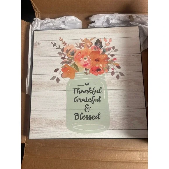 Dicksons Gifts Thankful Grateful Blessed Wall Plaque Floral Mason Jar PLK1111863