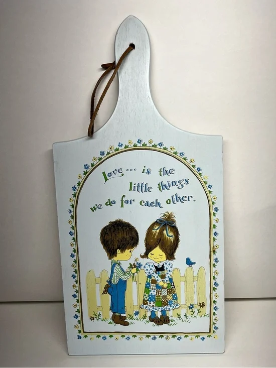 Vintage Enesco Bread Board Decor light blue wood “ love is the little things…..”