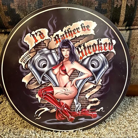 NEW Heavy Duty Steel Hardcore Racing I’d Rather Be Stroked Metal Sign