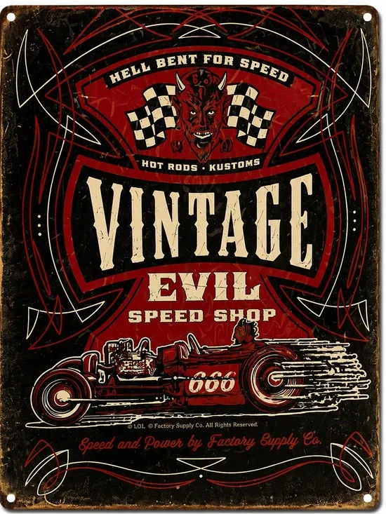 NEW Vintage Evil Speed Shop Metal Sign