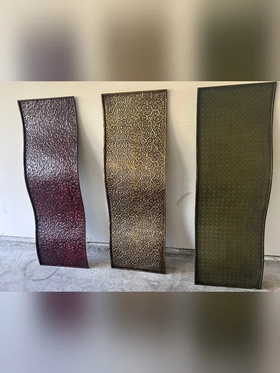 Ornate Brown and Gold Metal Wall Panel by