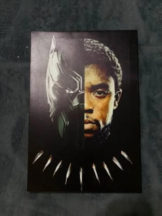 Marvel Black Panther/ Chadwick Boseman Split Face Wall Art - Black, Gold, Green