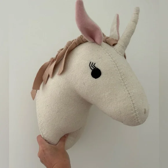 Plush Unicorn Wall Mount - Cream and Blush Fabric Decor