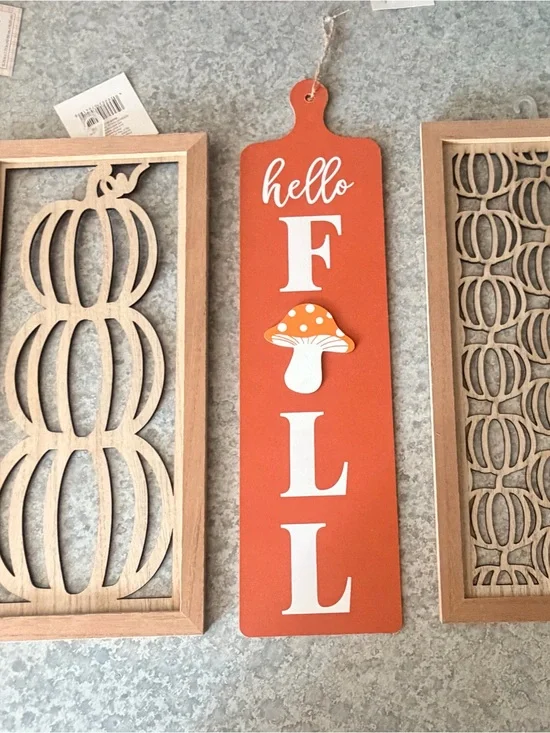 Hello Fall Vertical Orange Wooden Wall Plaque - Seasonal Wall Decor    Lot-3