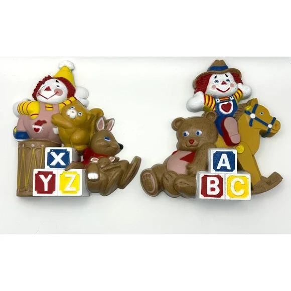 Vintage 1991 Burwood Products Nursery Wall Decor Set ABC XYZ Rodeo‎ Clown Bear