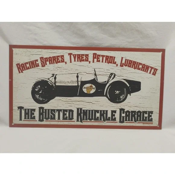 Busted Knuckle Garage Racing Spares‎ Tyres Petrol Lubricants Tin Sign Man Cave
