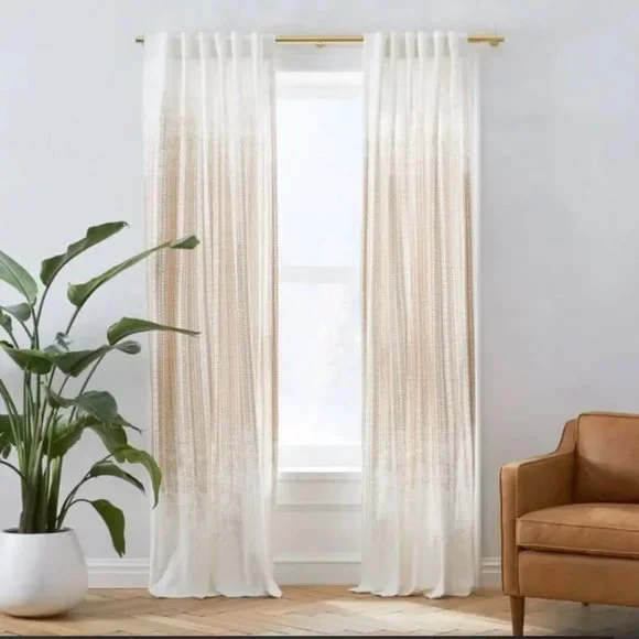 West Elm echo print canvas curtains gold dust