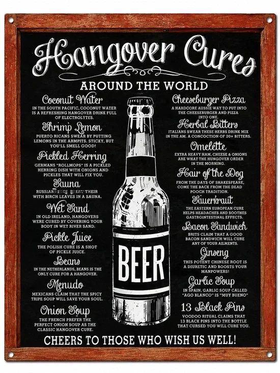 NEW Hangover Cures Around The World Metal Sign