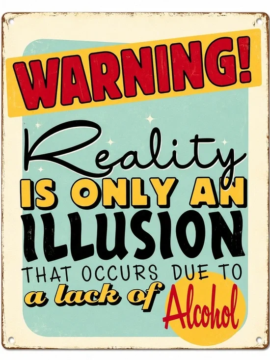 NEW Warning Reality Alcohol Metal Sign