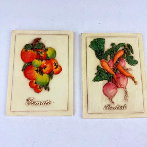 Vintage Style‎ 3D Resin Vegetable Wall Plaques Set Tomato Radish Farmhouse Decor