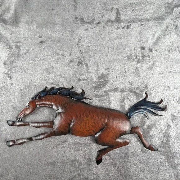 Metal Horse Wall Art Hand Painted Galloping Stallion Western Home Decor 17 Inch