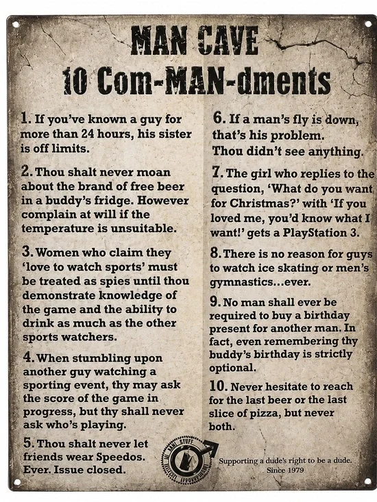 NEW Man Cave Ten Commandments Metal Sign