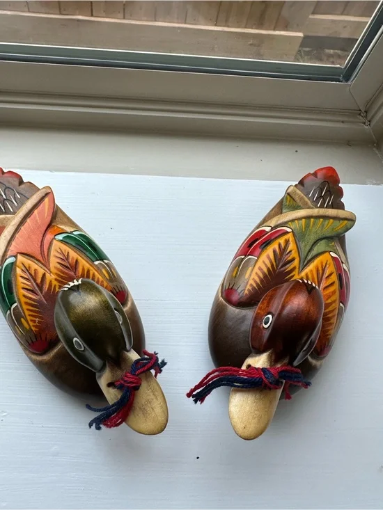 Hand-Painted Wooden Duck Wall Decor - Colorful