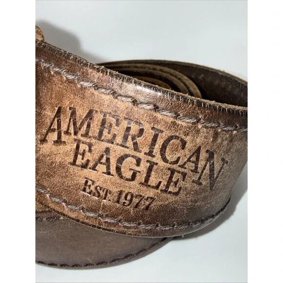 American Eagle Outfitters Belt Mens 38 Leather Embossed Brown Distressed Look 2”