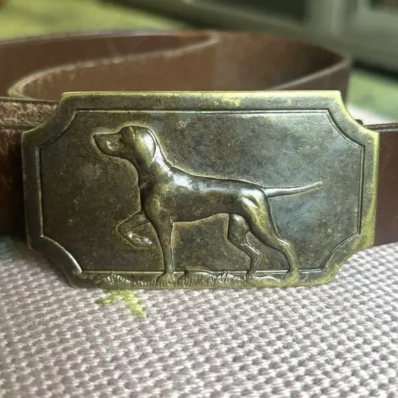 Vintage Polo Ralph Lauren Dog Buckle Belt Mens 38 Hunting Pointer Cast Brass RL