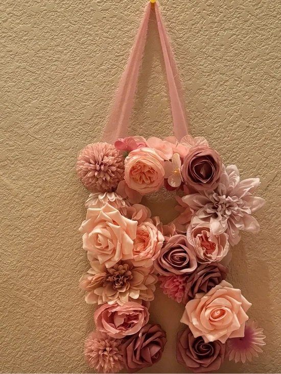 Nightlight Blush Pink Floral Letter R Wreath