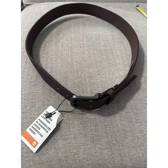 Timberland Mens Brown Leather Belt Size 34 Assembled in America NWT