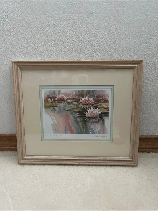 Framed Water Lily Art Print in Soft Pastels by Brent Heighton