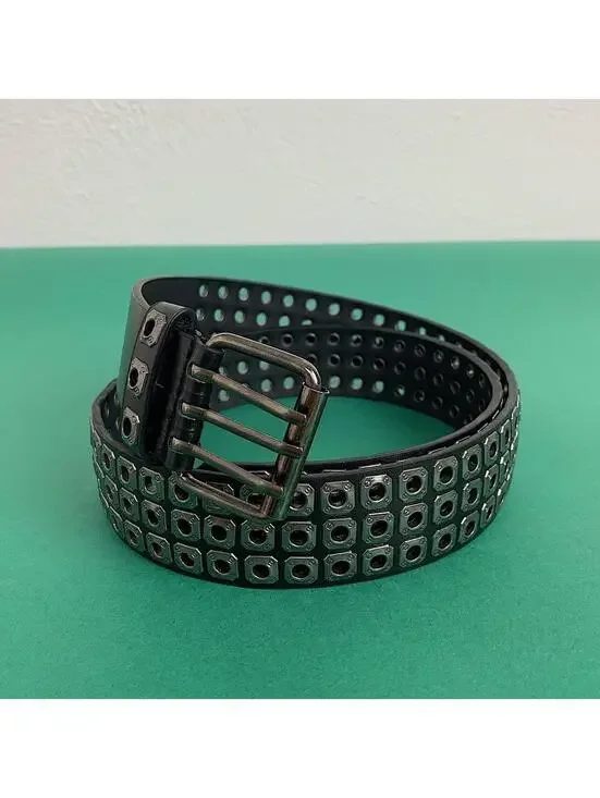 Cyber Y2K Style Dark Silver Studded Belt Unisex