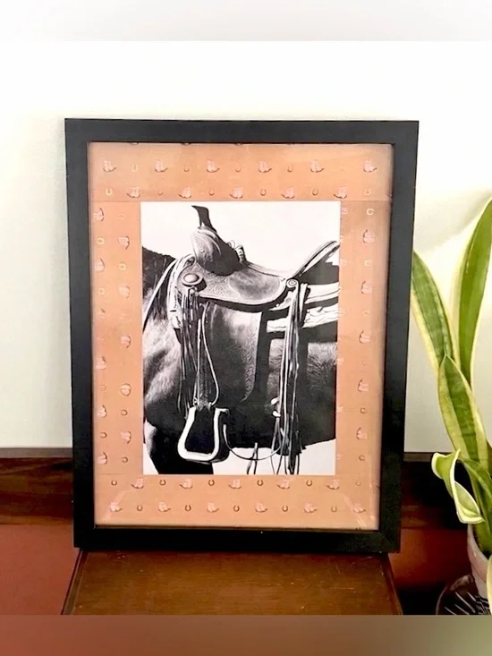 Saddle Horse Western Black & White Canvas Art Print Rodeo Cowboy Black Framed