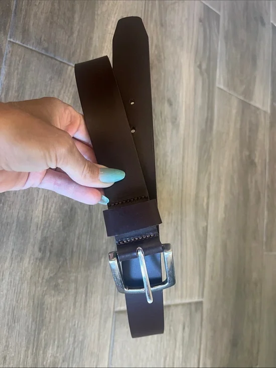 Calvin Klein Dark Brown Leather Belt with Silver Buckle