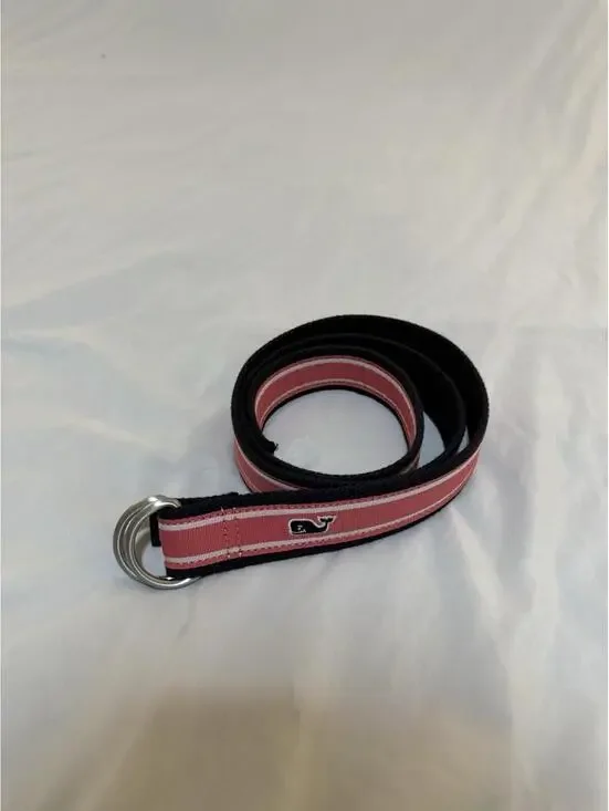 Vineyard Vines Whale Canvas Men’s Belt Pink/Blue with White Stripes Large 165