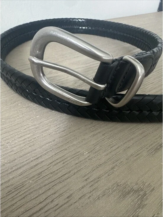 Coach Men's Black Braided/Woven Adjustable Belt, Silver-Tone Buckle, 40