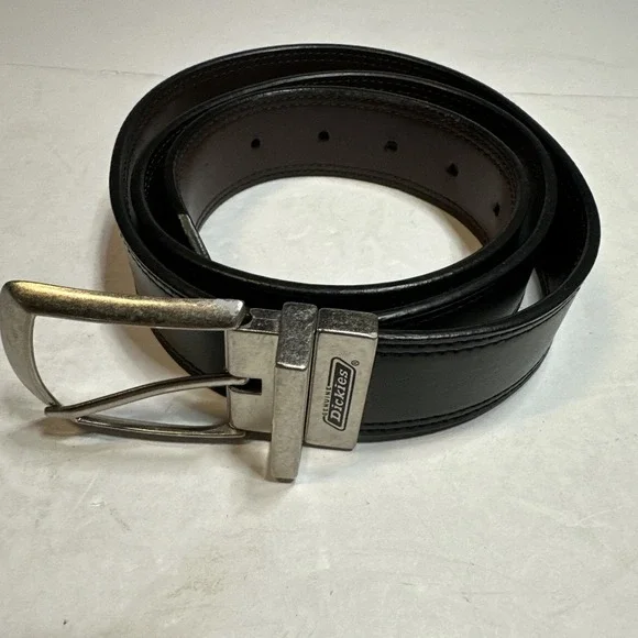 Dickies Leather Adjustable Belt Buckle Men's Size 38 Black/Brown Reversible