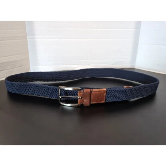 TOMMY BAHAMA MEN'S STRETCH CASUAL BELT L/XL (38-42) NAVY BLUE/LEATHER  EUC