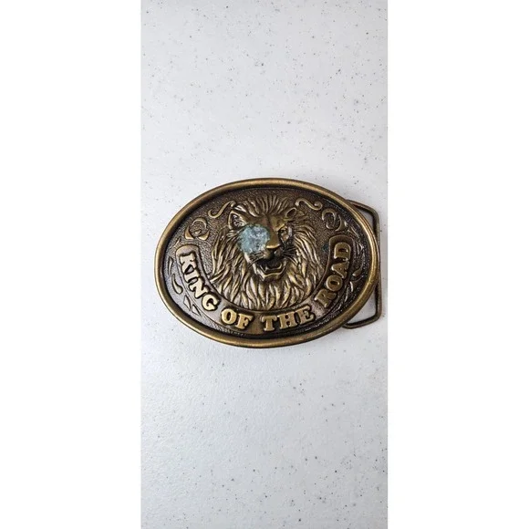 Vintage 76 Truckstop‎ King Of The Road Belt Buckle Brass Tone Lion Trucker