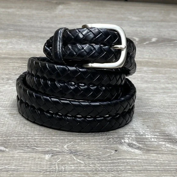 Brooks Brothers Braided Belt Mens 32 Black Genuine Leather Woven Casual Classic