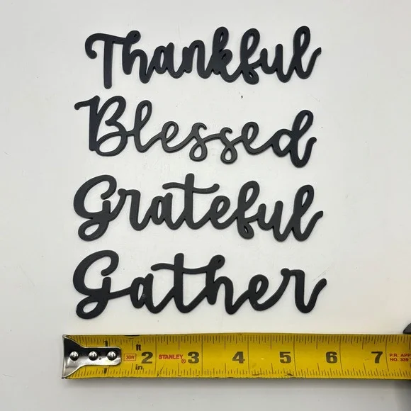 4pc Metal Script Wall Signs Black Thankful‎ Blessed Grateful Gather Home Decor